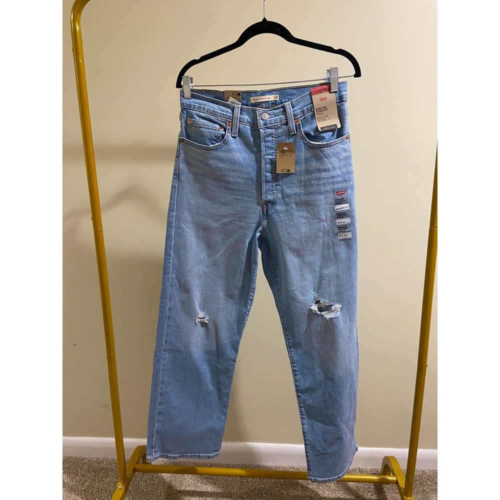 Levis Ribcage Straight Ankle Jeans Womens 30x27 Light Wash Distressed High Rise